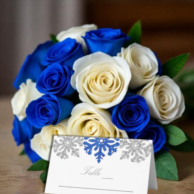 Silver Blue Snöflingor Winter Wedding Placeringskort (Skapare uppladdad)