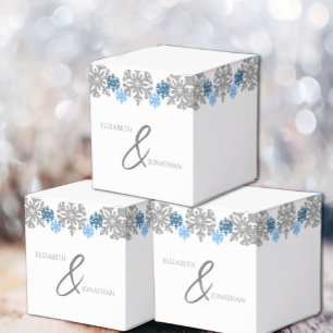 Silver Blue Snöflingor Winter Wedding Presentaskar
