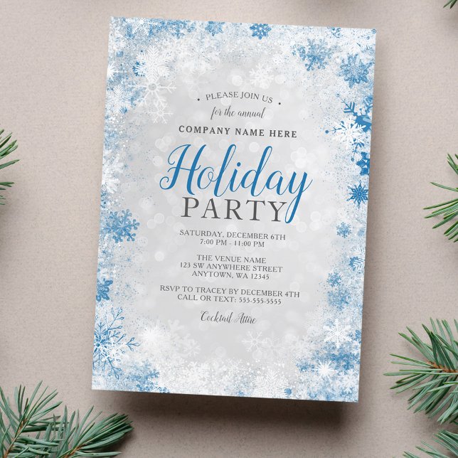Silver Blue Snowflake Corporate Julfest Inbjudningar (Skapare uppladdad)