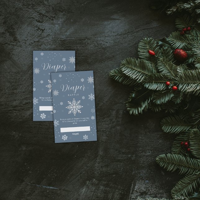 Silver Blue Snowflake Diaper Raffle Baby Shower  Tilläggskort (Silver Blue Snowflake Diaper Raffle Baby Shower Enclosure Card)
