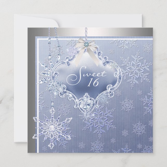 Silver Blue Snowflake Sweet sixteen Birthday Inbjudningar (Framsida)