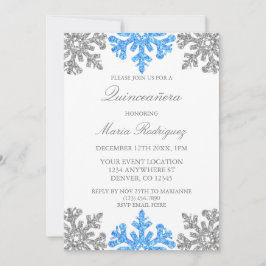Silver Blue Snowflake Winter Quinceanera Inbjudningar