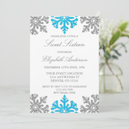 Silver Blue Snowflake Winter Sweet 16 Inbjudningar