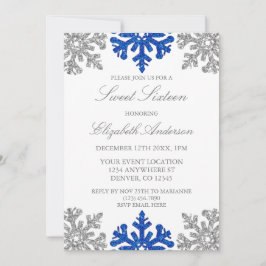 Silver Blue Snowflake Winter Sweet 16 Inbjudningar
