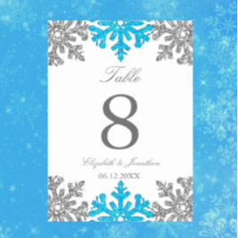 Silver Blue Snowflake Winter Wedding Bordsnummer