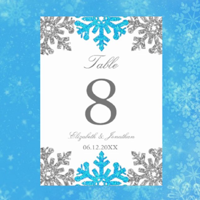 Silver Blue Snowflake Winter Wedding Bordsnummer (Skapare uppladdad)