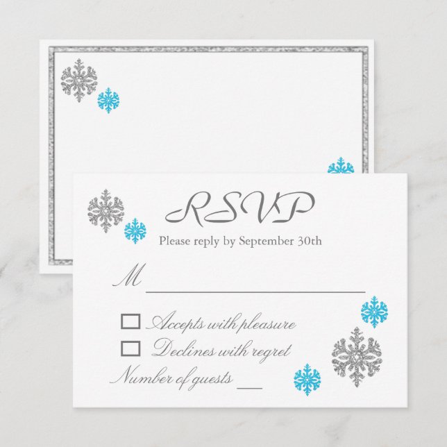 Silver Blue Snowflake Winter Wedding OSA kort (Fram/baksida)