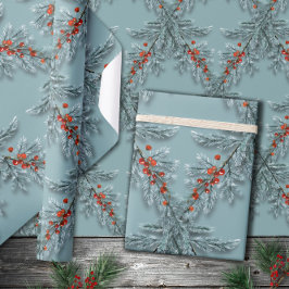 Silver Blue Spruce Red Berries Lattice Blue Presentpapper