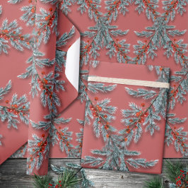 Silver Blue Spruce Red Berries Lattice Rosa Red Presentpapper