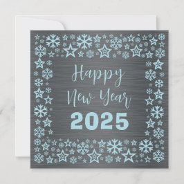 Silver blue Square wish card with golden stars Julkort
