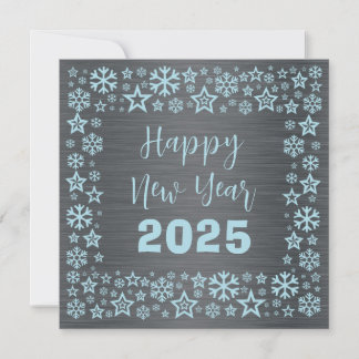 Silver blue Square wish card with golden stars Julkort