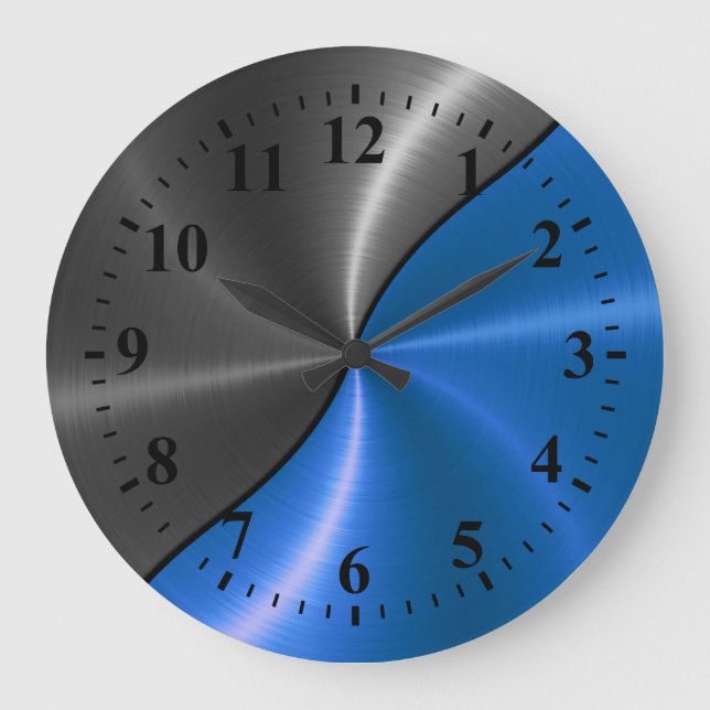 Silver Blue Stainless Steel Metall utseende Stor Klocka (Framsida)