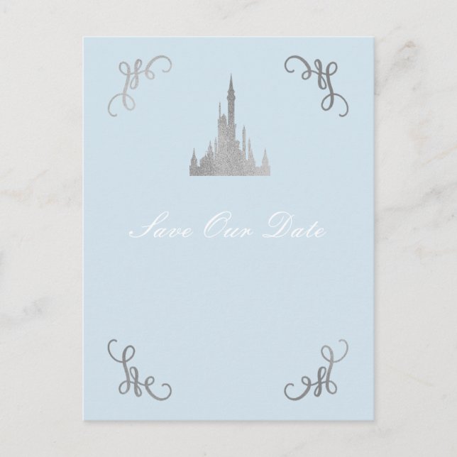 Silver & Blue Storybook Prinsessa Spara datum Vykort (Framsida)