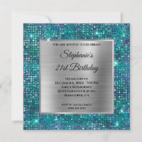 Silver Blue Teal Diamond Studerade Foil Birthday