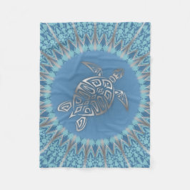 Silver Blue Turtle Mandala Animal Fleecefilt