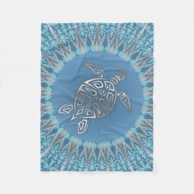 Silver Blue Turtle Mandala Animal Fleecefilt (Framsidan)