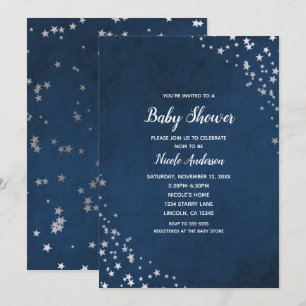 Silver & Blue Twinkle Stars Celestial Baby Shower Inbjudningar