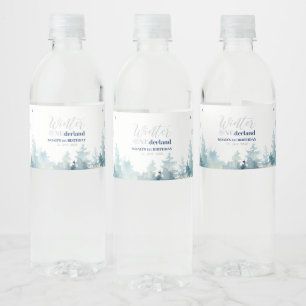 Silver & Blue Vinter Värld 1-års Födelsedagsfest Vattenflaskor Etikett
