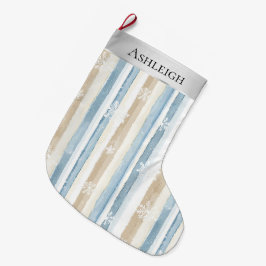 Silver Blue White Snöflingor Rand jul Stor Julstrumpa