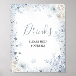 Silver Blue Winter Snowflake Möhippa Drinks Poster