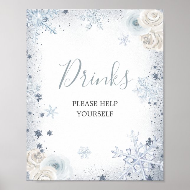 Silver Blue Winter Snowflake Möhippa Drinks Poster (Framsidan)