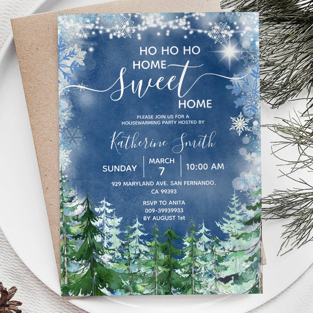 Silver Blue Winter Wood Rustic Houseuppvärmning Pa Inbjudningar (Skapare uppladdad)
