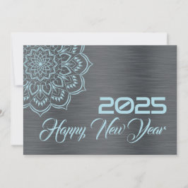 Silver blue wish card New Year with mandala Julkort
