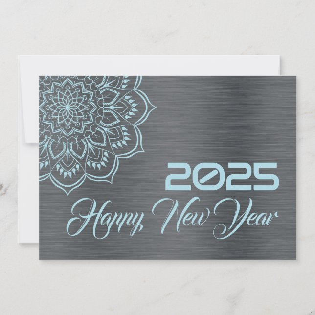 Silver blue wish card New Year with mandala Julkort (Framsida)