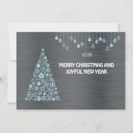 Silver blue wish card New Year with tree & balls Julkort