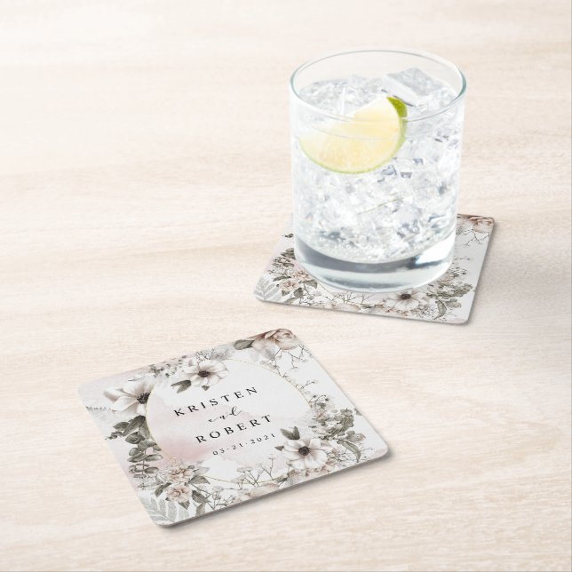Silver Blush Blommig Fyrkantig Pappers Coaster för Underlägg Papper Kvadrat (Insitu)