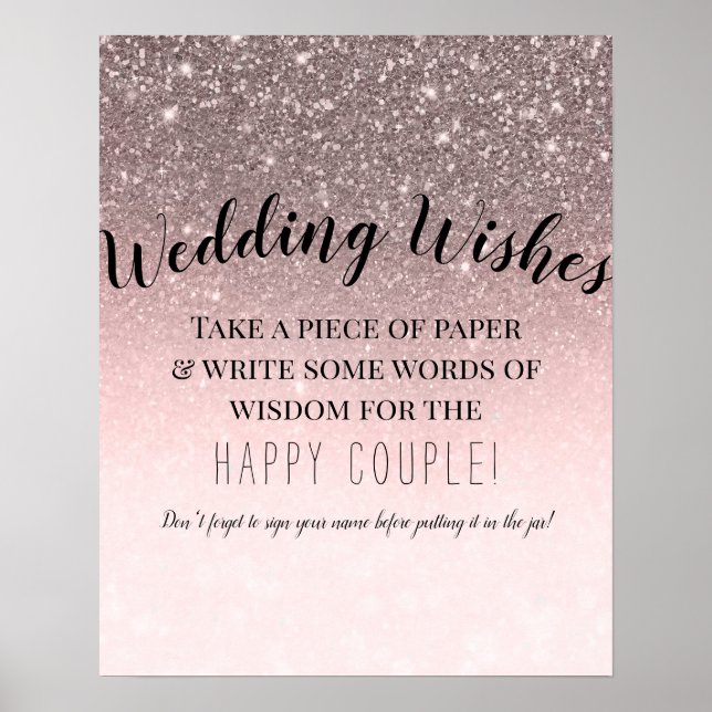Silver Blush Glitter Bröllakshälsningar Sign in Sh Poster (Framsidan)