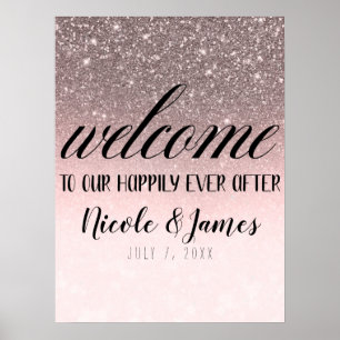 Silver & Blush Glitter Välkommen till vårt bröllop Poster
