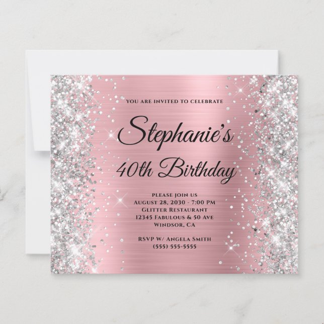 Silver Blush Rosa Glam Monogram 40-årsfirande (Framsida)