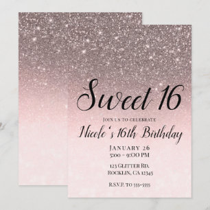 Silver & Blush Rosa Glitter Glam Söta 16 Inbjudningar