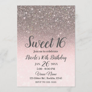 Silver & Blush Rosa Glitter Glitter Glam Söt 16 Inbjudningar