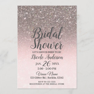Silver & Blush Rosa Glitter Gnistrande Bröllopsdus Inbjudningar