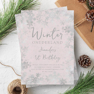 Silver Blush Winter ONEDERLAND 1-årsfirande Inbjudningar