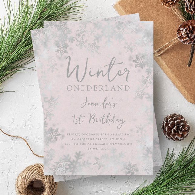 Silver Blush Winter ONEDERLAND 1-årsfirande Inbjudningar (Silver Blush Winter ONEDERLAND 1st Birthday Invitation)