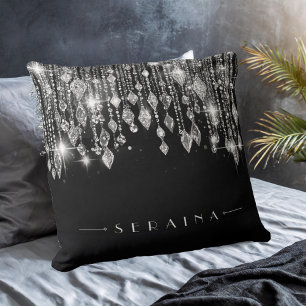 Silver Boho Gems on Black ID1035 Kudde