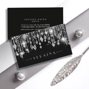 Silver Boho Gems on Black ID1035 Visitkort