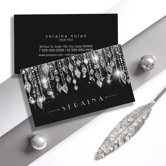 Silver Boho Gems on Black ID1035 Visitkort (Skapare uppladdad)