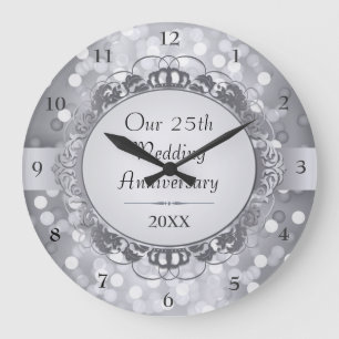 Silver Bokeh, 25:e årsjubileet Wall Clock Stor Klocka