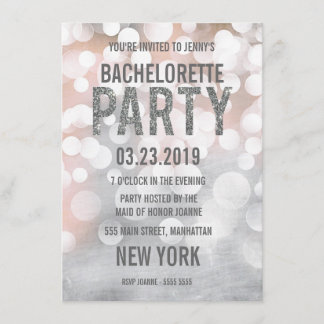 Silver Bokeh Glitter Bachelorette Party Inbjudan