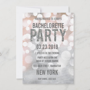 Silver Bokeh Glitter Bachelorette Party Inbjudan
