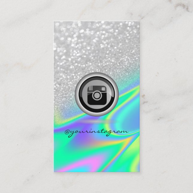 Silver Bokeh Instagram Holografiska Sociala Medier Visitkort (Framsida)