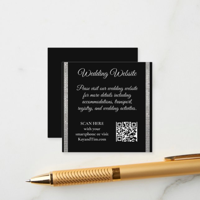 Silver Border on Black Wedding  Tilläggskort (Fram/Back In Situ)