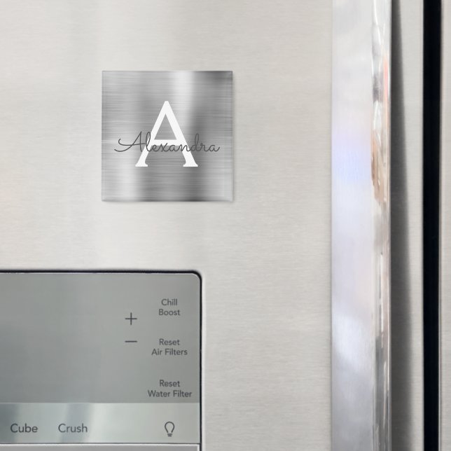 Silver Borstad Metallmonogramnamn Magnet (In Situ (Fridge))