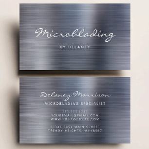 Silver Borstat Metall Skrift Microblading Visitkort