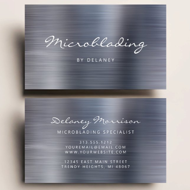 Silver Borstat Metall Skrift Microblading Visitkort (Skapare uppladdad)