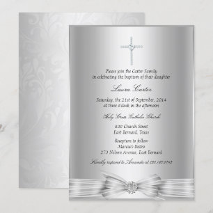 Silver Bow Cross Dop/Dopinvitation Inbjudningar